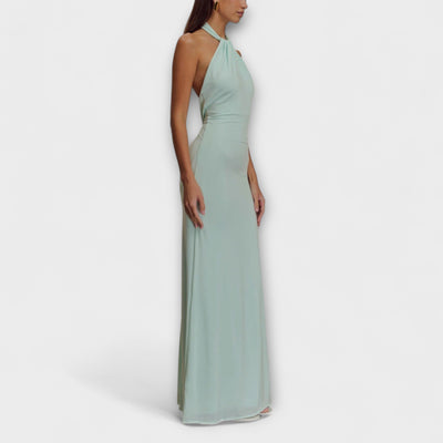 Vestido Largo con Lazo en el Cuello y Textura de Satén